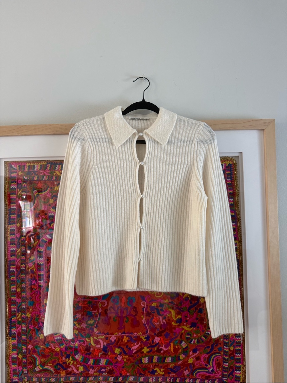 NWOT Abercrombie & Fitch Cream Ribbed Pearl-Button Collared Cardigan